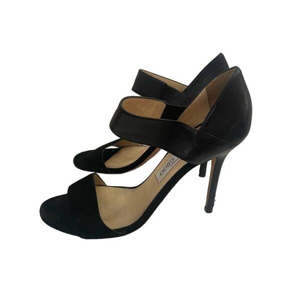 Jimmy Choo Black Leather & Suede Strappy Sandal Heel - Size 39.5/ US 8.5 - 9 - Picture 1 of 10